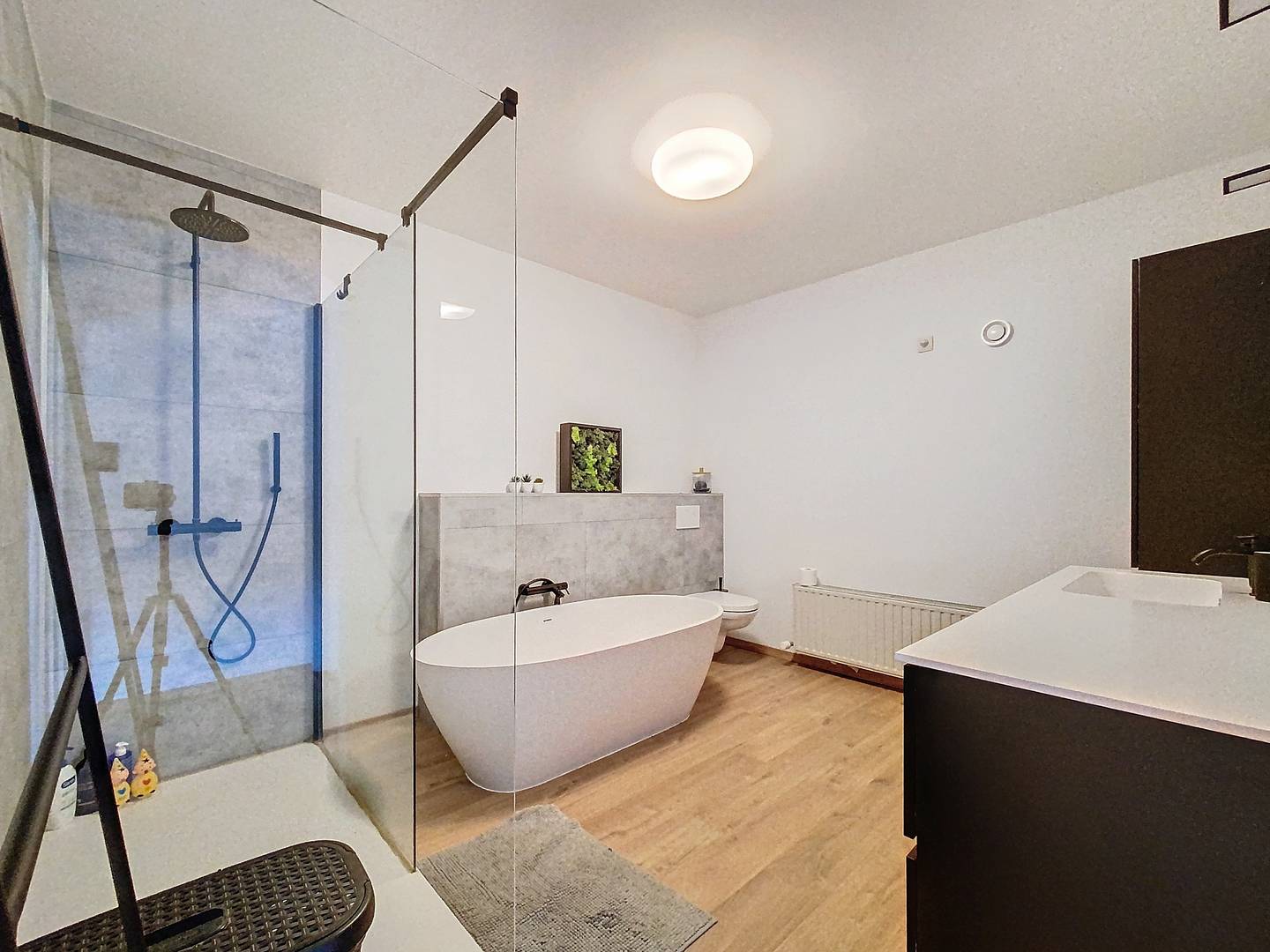 Badkamer met ligbad en inloopdouche